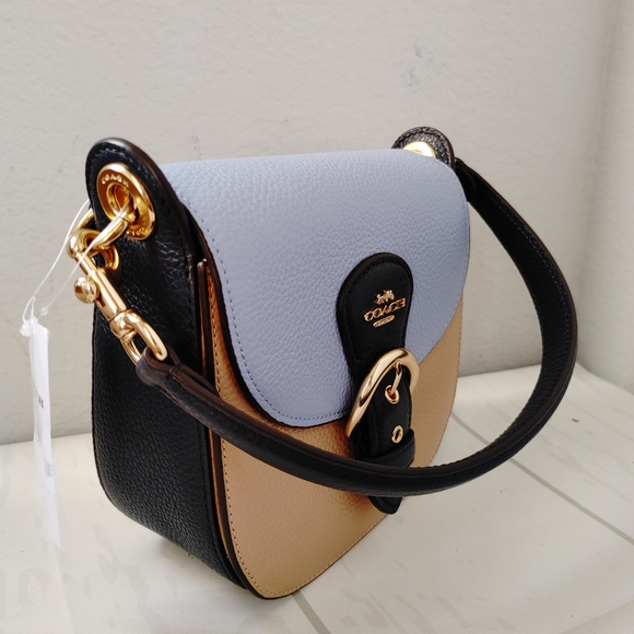 Coach C8744 Kleo Shoulder Bag 17 In Colorblock Gold/Marble Blue Multi. Coach C8744 Kleo Shoulder Bag 17 In Colorblock Gold/Marble Blue Multi.
